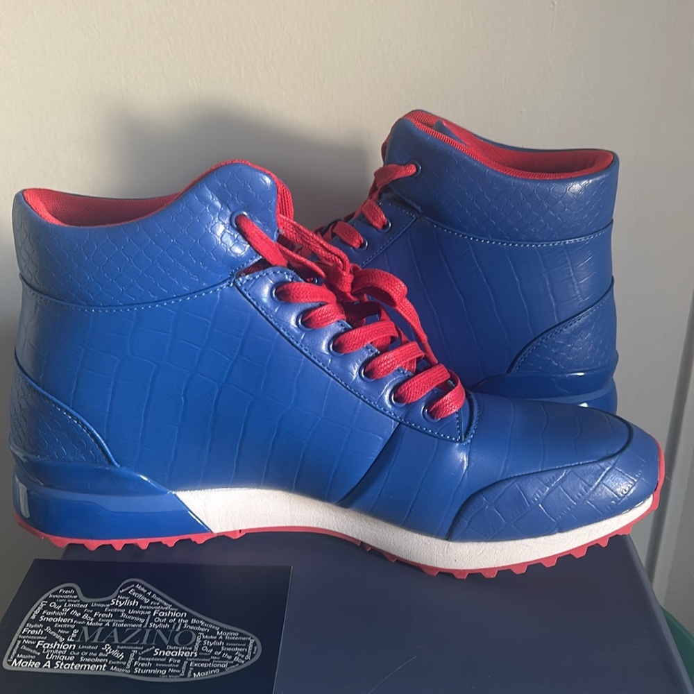 New Mazino Men’s Hessonite Croc Embossed Patent Trim Royal Blue Hightop Sneakers